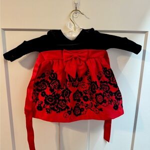 Elegant Black and Red Baby Dress with Floral Design